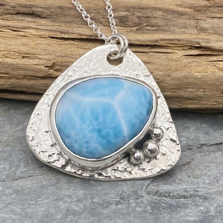 Triangular Larimar and silver pendant 4