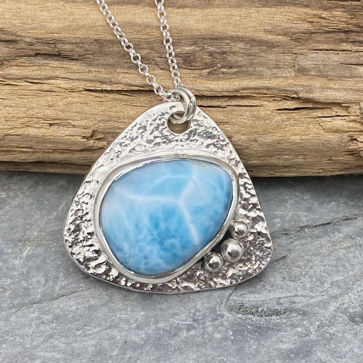 Triangular Larimar and silver pendant 3