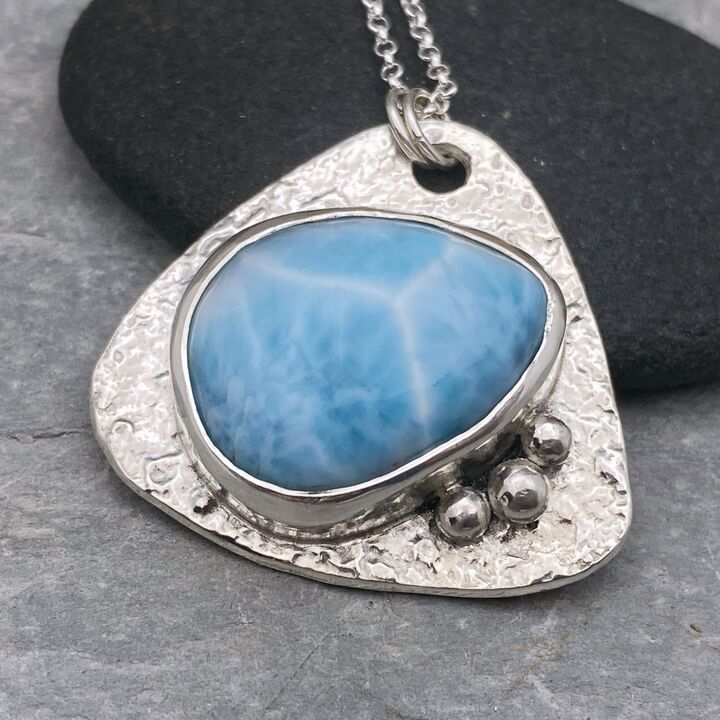 Triangular Larimar and silver pendant