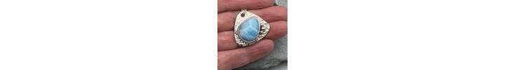 Triangular Larimar and silver pendant 2