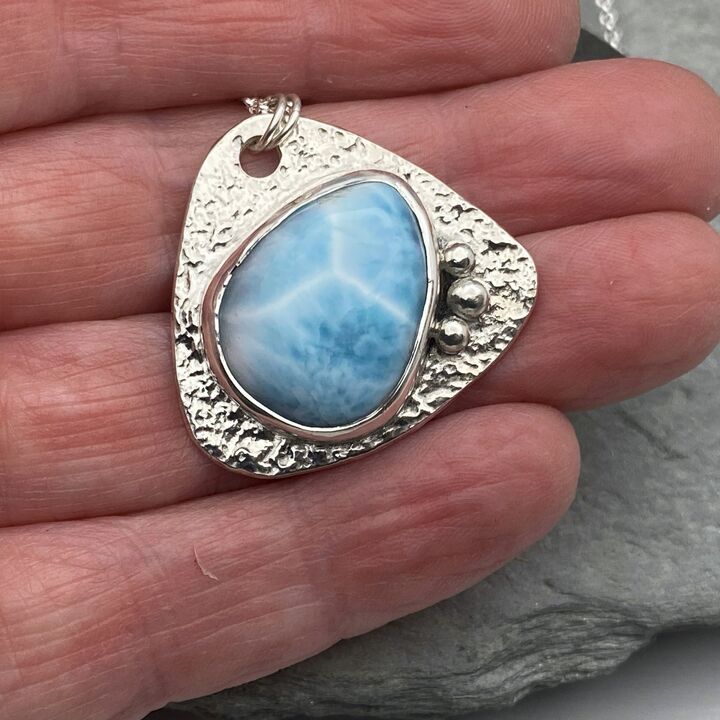 Triangular Larimar and silver pendant 2