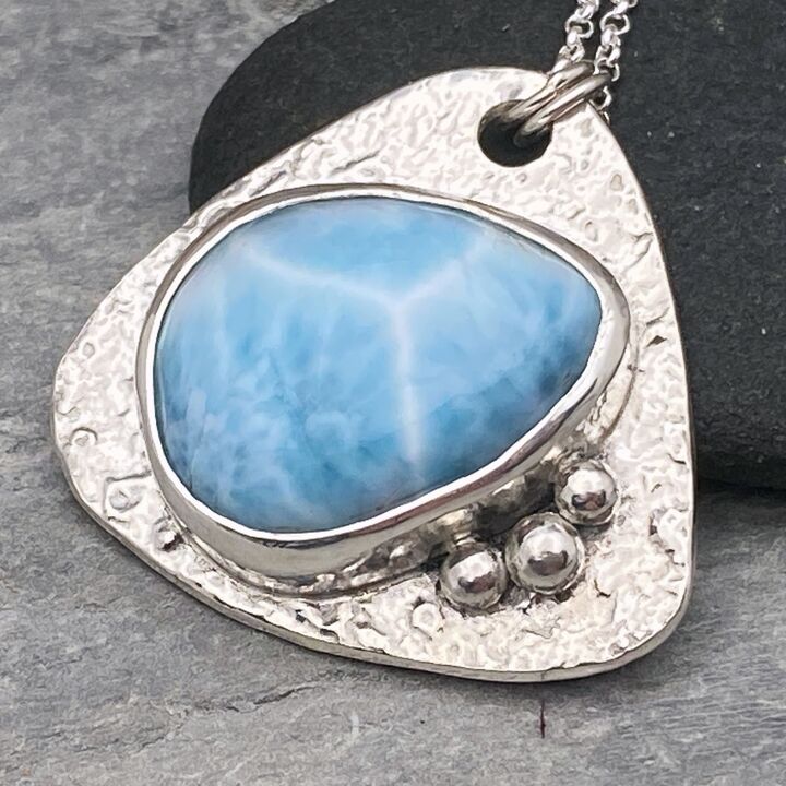 Triangular Larimar and silver pendant 5