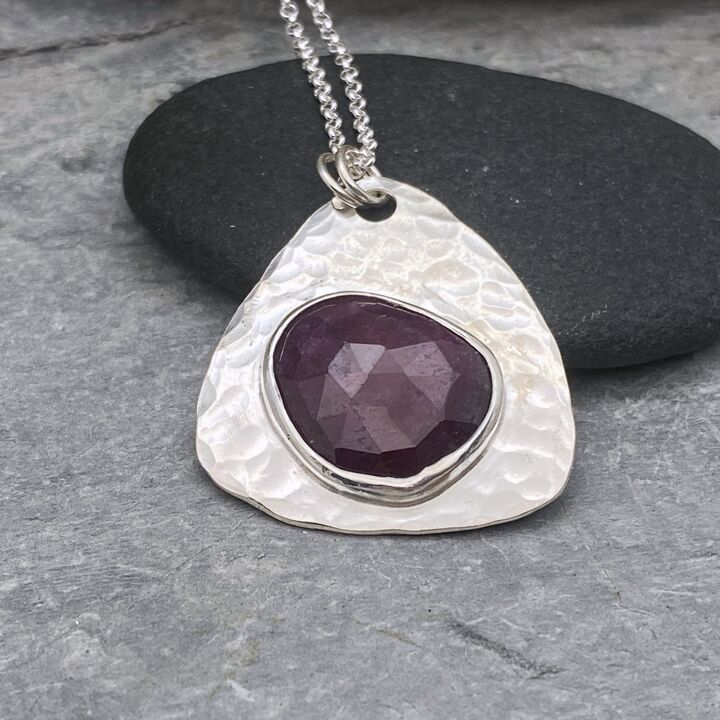 Large ruby and silver pendant