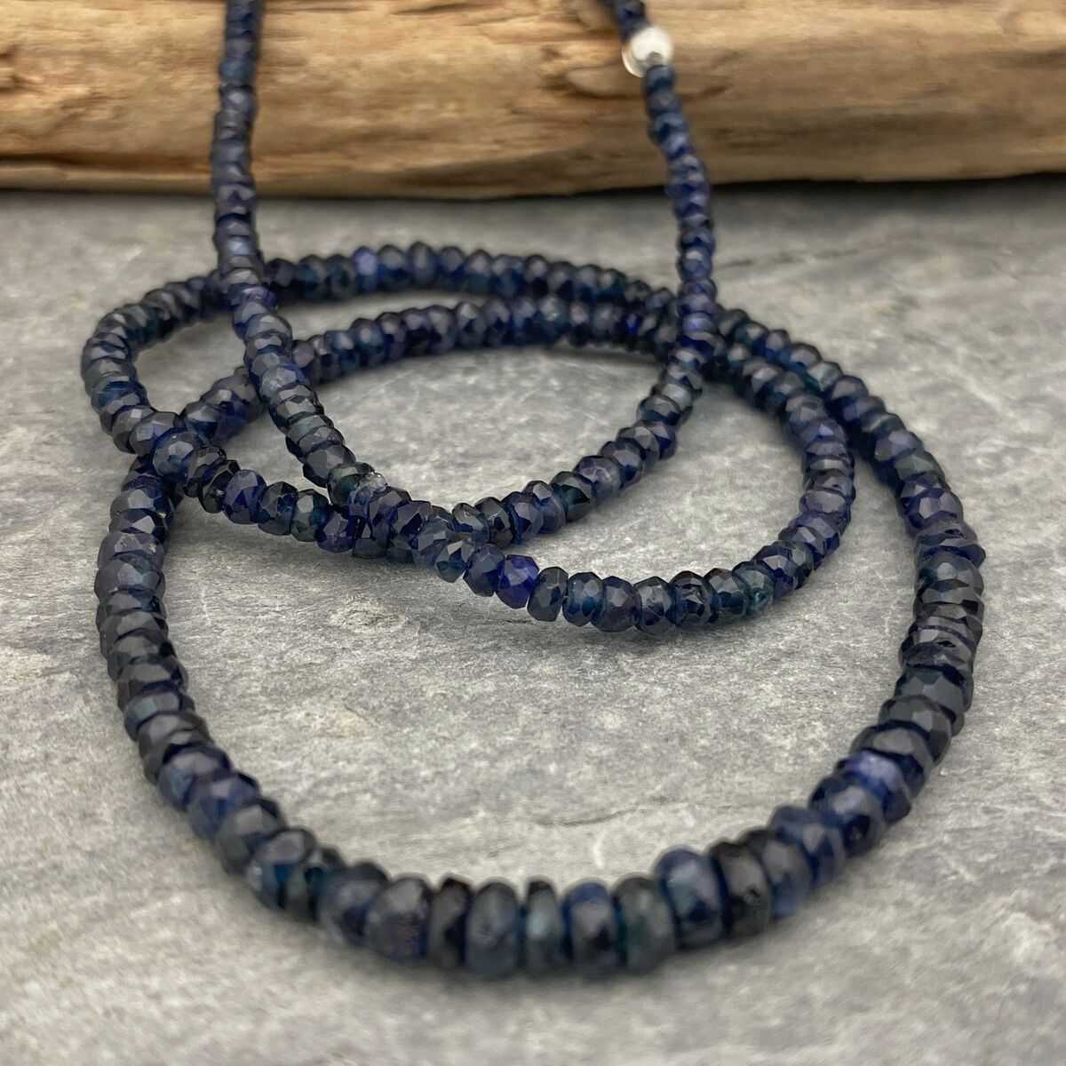 Dark blue sapphire bead necklace